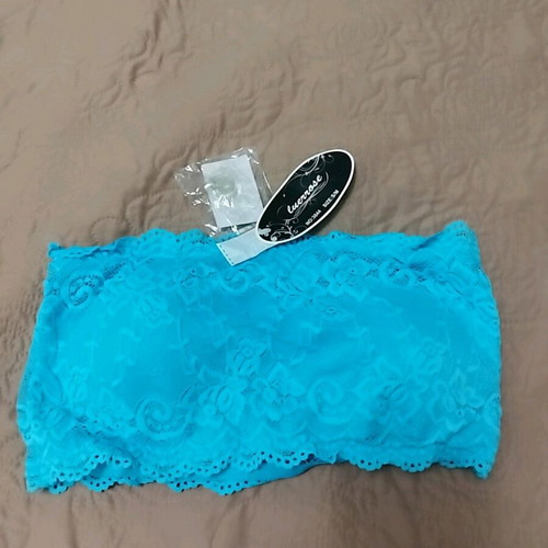 Turquoise lace strapless underwear new, size Small