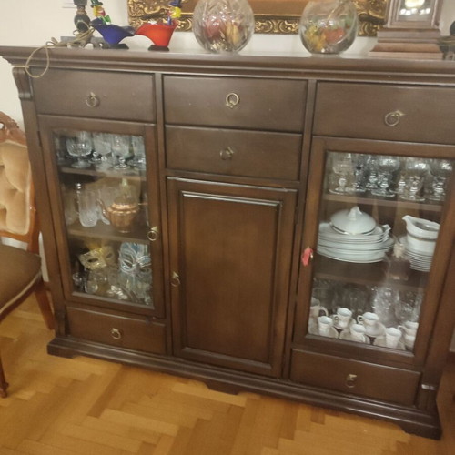 Beech wood buffet like new with glass cabinets and drawers
