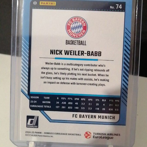 Nick Weiler-Babb 2024-25 Panini Donruss Euroleague card like new