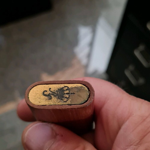 Wooden lighter case used with carved embossed Royal Palace of Madrid design