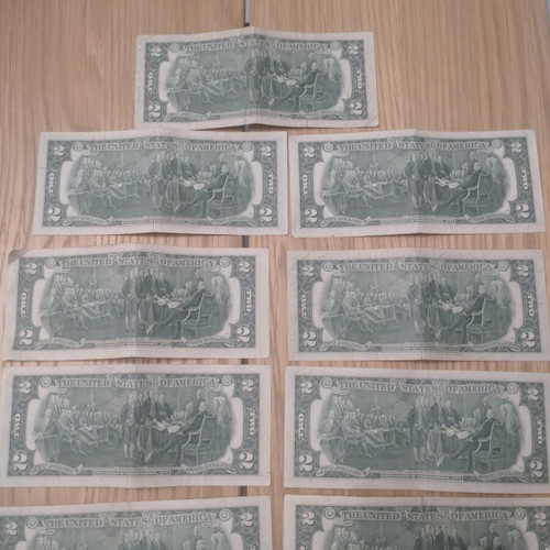 Two dollar banknotes 1976, pack of 9