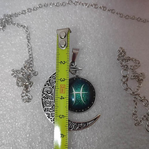 Crescent Moon Pendant with Pisces Zodiac like new