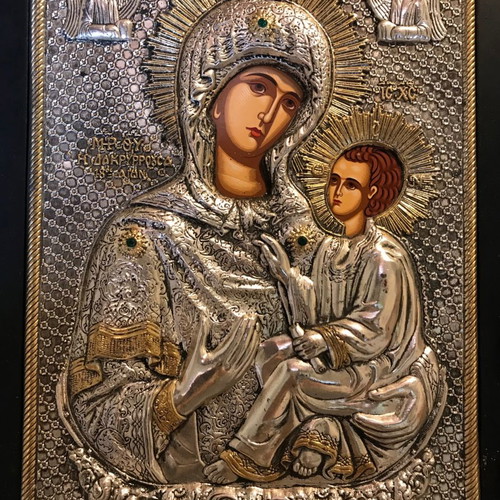 Christian icons from Mount Athos used, 925 silver with gold plating