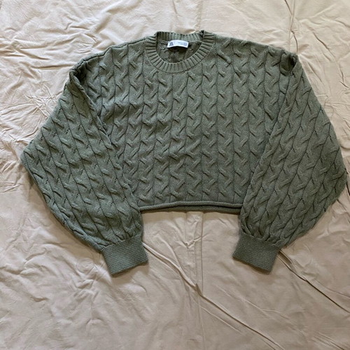 Khaki short sweater with braids Zara like new, size M