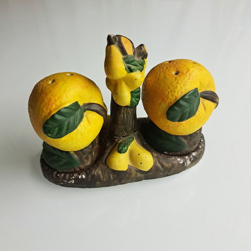 Ceramic salt and pepper set used with vintage Bassano del Grappa design
