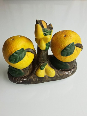 Ceramic salt and pepper set used with vintage Bassano del Grappa design