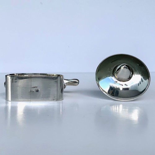 Set of 2 silver decorative items 900 & 925 used, duck and spinning top