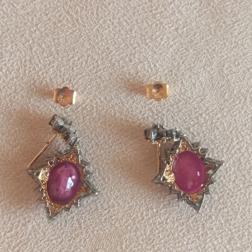 Silver and gold earrings with semi-precious stones like new