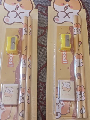 Stationery set with animals, 2 pieces, new, yellow