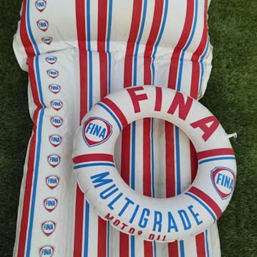 Inflatable mattress and lifebuoy FINA Motor Oil like new, 1960s