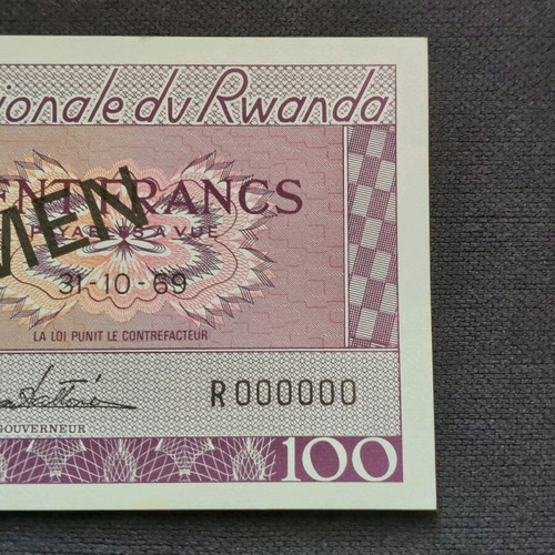 Rwanda 100 Amafranga 1969 specimen banknote new