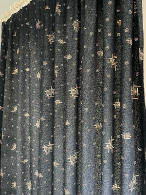 Сини завеси с мотиви като нови, изпрани и изгладени, комплект от 2 броя