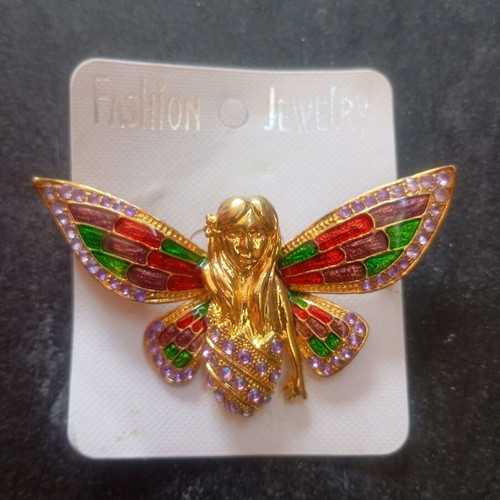Fairy brooch with colorful enamel and rhinestones, new