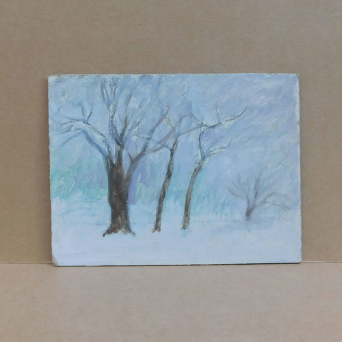 Small painting forest in winter painting on wood