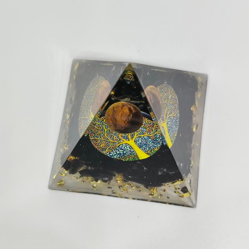 Handmade Orgonite Pyramid with Tiger's Eye and Tree of Life