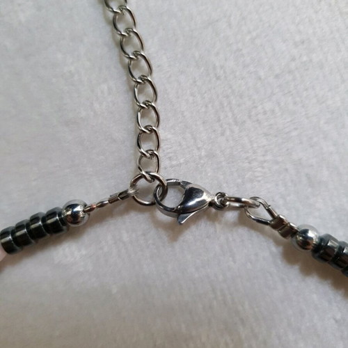 Pink Crystal and Hematite Heart Necklace like new, handmade