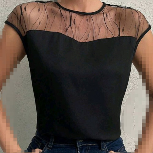 Black women's top with lace tulle