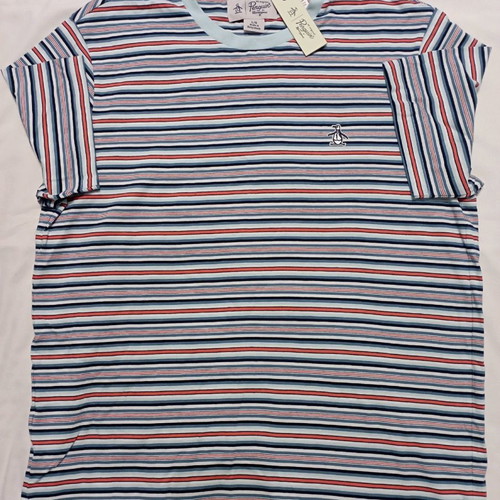Μπλούζα κοντομάνικη ριγέ αντρική Original Penguin καινούργια, μέγεθος L, μπλε και κόκκινο