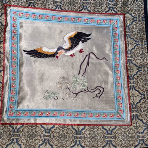 Silk table linen with eagle embroidery vintage