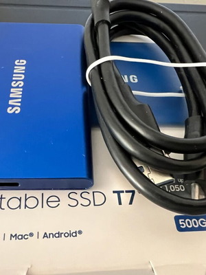 Samsung SSD T7 500GB μπλε, σε άριστη κατάσταση με καλώδια και συσκευασία