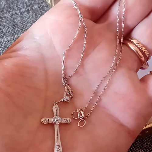 White gold cross 14K 585 with chain, vintage, like new