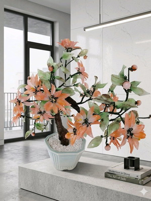 Pink Blossom Bonsai Tree Glass Petal & Leaves XL Sculpture