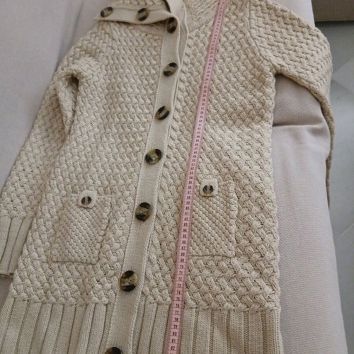 Long knitted cardigan like new, beige, warm with large collar