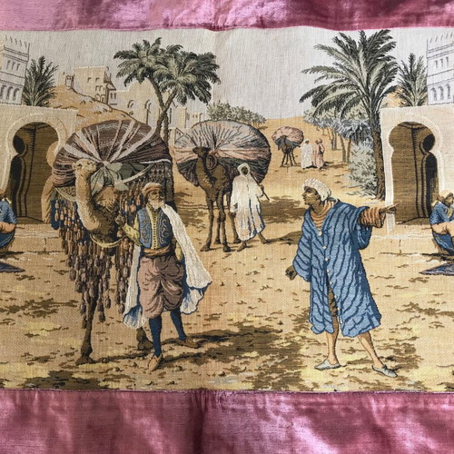 Antique wall tapestry like new with pink velvet border