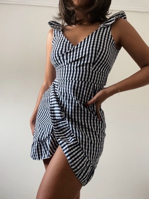 Summer mini dress new with ruffle and slit blue navy