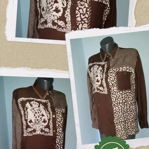 Basics women's tunic shirt used, patchwork, size L/XL, white and brown