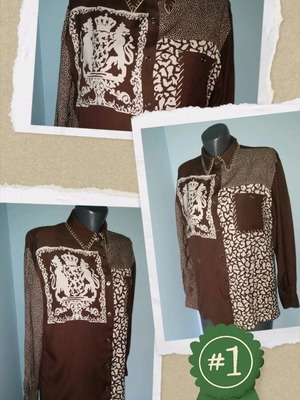 Basics women's tunic shirt used, patchwork, size L/XL, white and brown