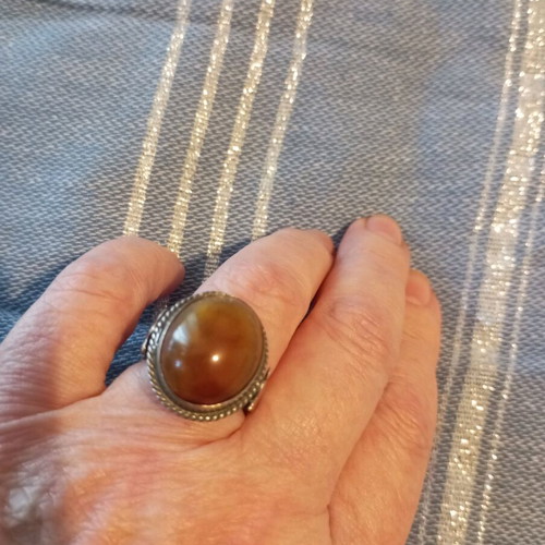 Vintage rosetta ring with semi-precious stone used, silver 925
