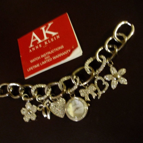 Anne Klein women's watch used, silver, authentic with missing rhinestones