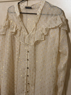 Transparent cream shirt like new with golden polka dot details