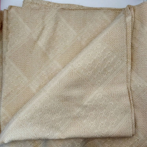 Etamin embroidery fabric with gold squares, beige - ecru, counted canvas