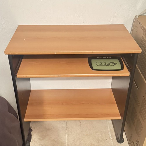 Computer desk used, small with sliding keyboard and printer shelves