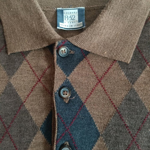 Men's blouse with collar brown diamonds, 50% merino wool, like new, size L