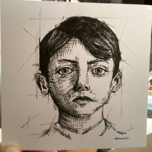 Portrait new hand-drawn with pen on 240gsm watercolor paper