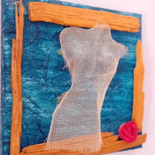 Handmade frame "Soma" new, mixed technique on 20x20 cm canvas