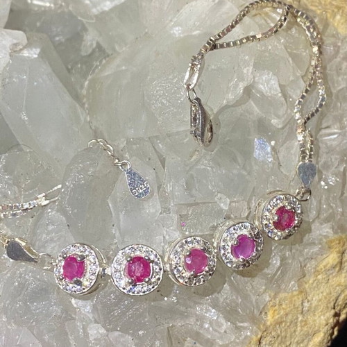 Handmade silver bracelet with natural ruby and moissanite, new