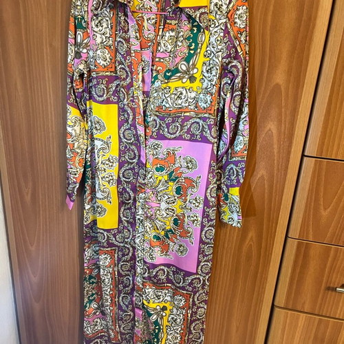 Mango maxi satin dress with baroque print and belt like new XS