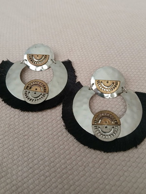 Statement boho ethnic earrings, black and silver