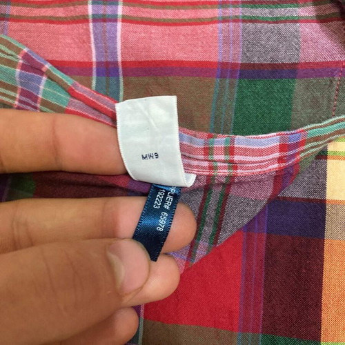 Ralph Lauren Oxford short sleeve shirt XL, red green blocked, dark green pony