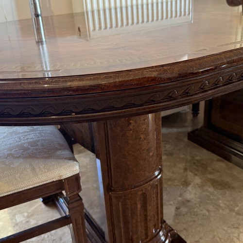 Classic extendable dining set with 6 chairs, walnut veneer
