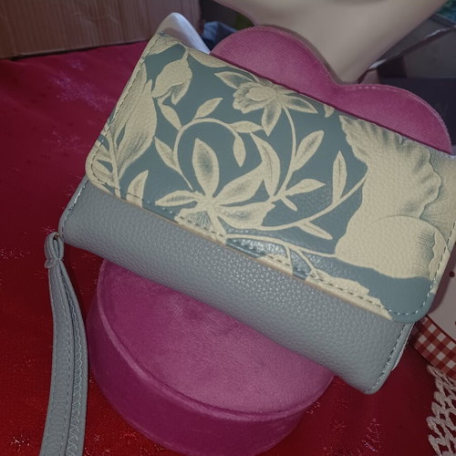 Blue Floral Wallet with Wrist Strap like new