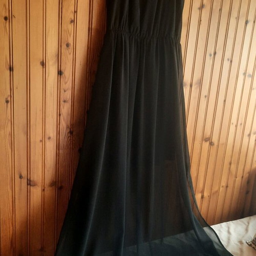 Maxi evening dress like new, black with lining and transparency, size 46