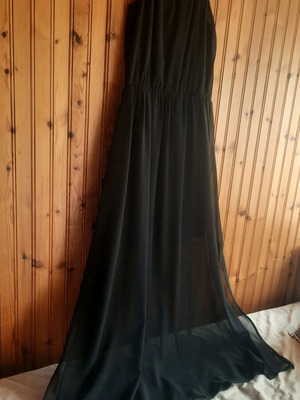 Maxi evening dress like new, black with lining and transparency, size 46