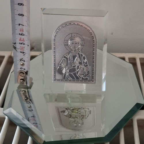 Wedding and baptism image Jesus Christ glass/silver like new