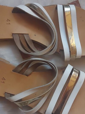Estil sandals used, flat, white and gold, size 41