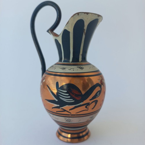 Set of 5 old copper amphora miniatures like new, handmade Greek